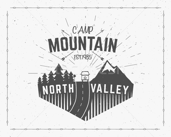 Mountain camp vintage mountain explorer label Outdoor adventure logo design Travel hand drawn and hi Stock photo © JeksonGraphics