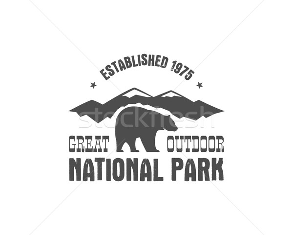 National park old style badge. Mountain explorer label. Outdoor adventure logo design with bear. Tra Stock photo © JeksonGraphics