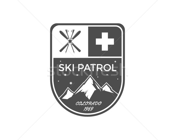 Ski Patrol Label. Vintage Mountain winter sports explorer badge. Outdoor adventure logo design. Trav Stock photo © JeksonGraphics