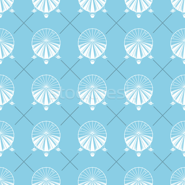 Stock photo: Airship seamless pattern. Retro Dirigible wallpaper design. Old sketching and doodle style. White ai