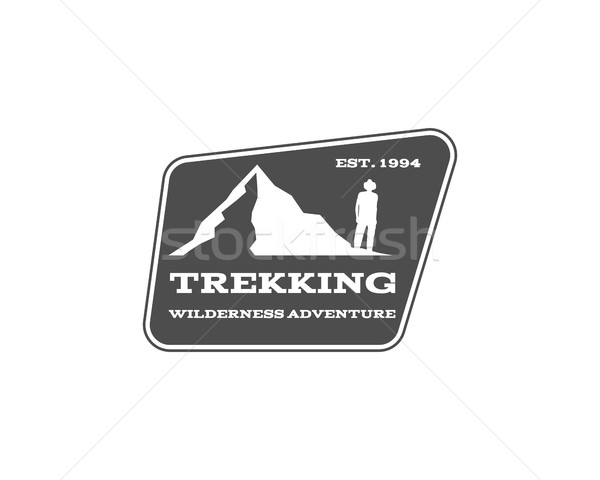 Vintage mountain, hiking, trekking camp logo, label, badge. Stylish Monochrome design. Outdoor activ Stock photo © JeksonGraphics