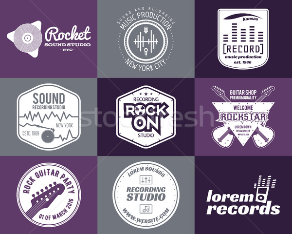Set of vector music production logo Musical label icons. Stylish patch and emblem print or logotype  Stock photo © JeksonGraphics
