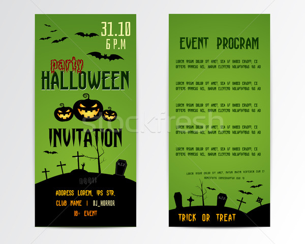 Happy Halloween Greeting Cards, Flyer. Vector Illustration. Party Invitation Design with Emblem. Typ Stock photo © JeksonGraphics
