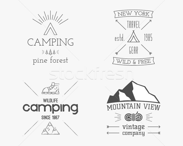 Mountain and family forest camp badge, logo and label template. Travel, hiking, climbing style. Outd Stock photo © JeksonGraphics