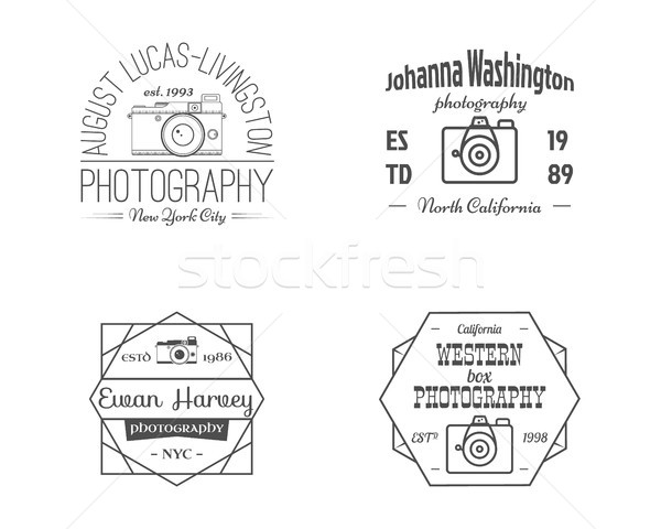 Vintage Line Photography Badges, Labels. Monochrome design with stylish cameras and elements. Retro  Stock photo © JeksonGraphics