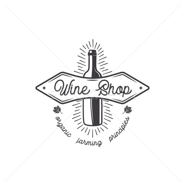 Wine shop logo, label. Organic wines principles sign.Vineyard badge. Retro Drink symbol - wine bottl Stock photo © JeksonGraphics