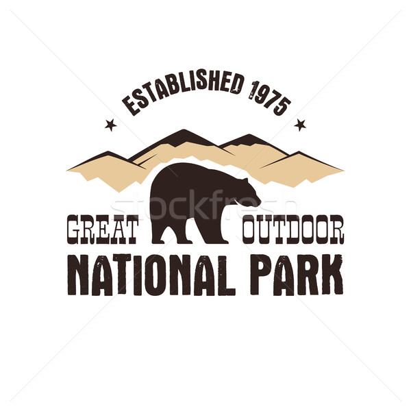 National park retro style badge. Mountain explorer label. Outdoor adventure logo with bear. Travel a Stock photo © JeksonGraphics