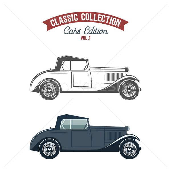 Retro car icons, symbols in flat color and monochrome style. Classic transportation design. Use in l Stock photo © JeksonGraphics