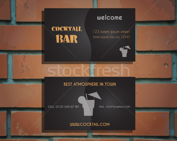 Lounge cocktail bar visiting card template with silhouette Screw driver cocktail icon, logo. Vintage Stock photo © JeksonGraphics