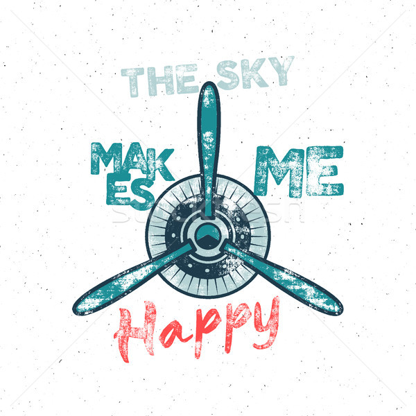 Airplane tee design in vintage rubber style with fly symbol - propeller and vintage typography - sky Stock photo © JeksonGraphics