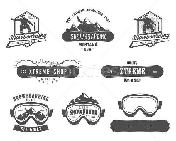 Zestaw snowboardzie ekstremalnych logo etykiety szablony Zdjęcia stock © JeksonGraphics