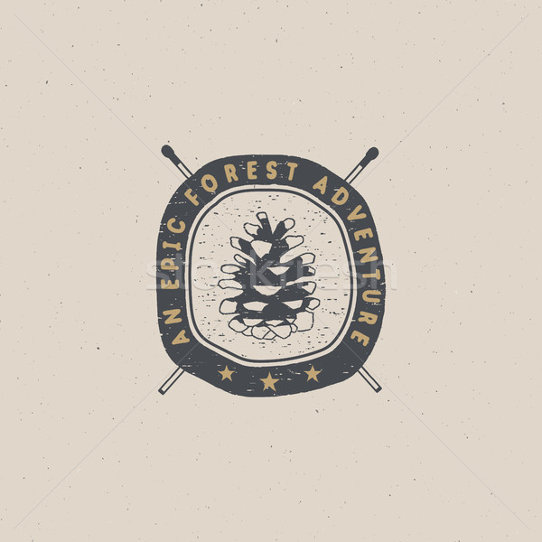 Jahrgang Hand gezeichnet Wald Abenteuer Abzeichen Emblem Stock foto © JeksonGraphics