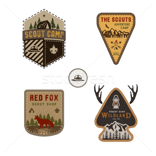 Travel badge, outdoor activity logo collection. Scout camp emblem set. Vintage hand drawn travel bad Stock photo © JeksonGraphics