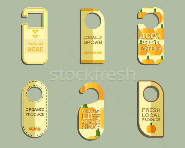 Stylish Farm Fresh brand door badge, sticker templates set. Organic, eco. Mock up design. Bright col Stock photo © JeksonGraphics