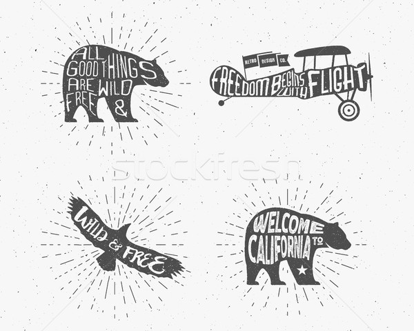 Set of Vintage silhouette hand drawn lettering slogans. Retro monochrome animal design with inspirat Stock photo © JeksonGraphics