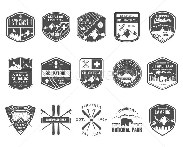 Set of Ski Club, Patrol Labels. Vintage Mountain winter camp explorer badges Outdoor adventure logo  Stock photo © JeksonGraphics