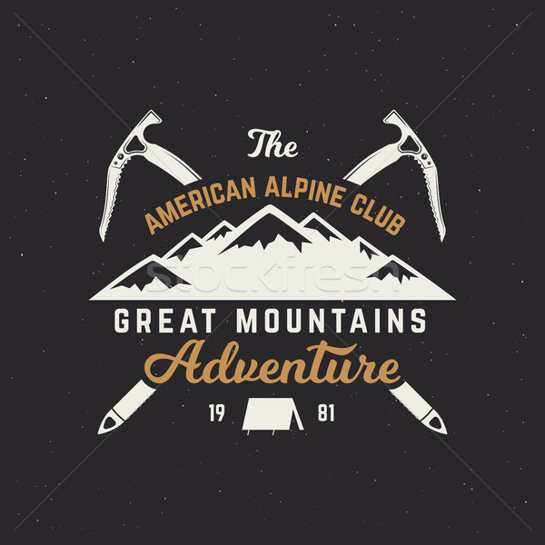 Vintage hand crafted label. Mountain expedition, outdoor adventure badge with climbing symbols and t Stock photo © JeksonGraphics
