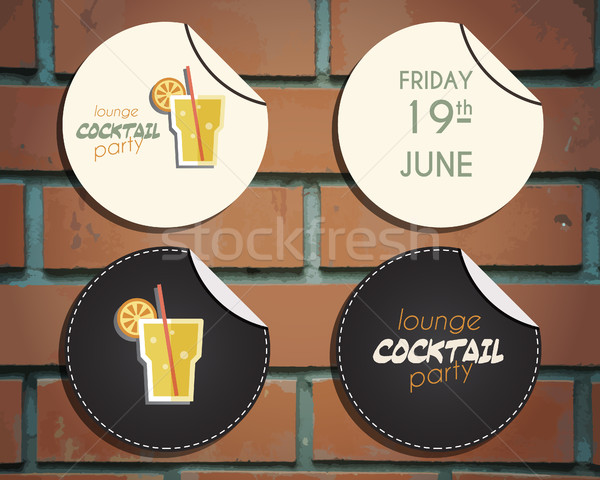 Lounge cocktail party badges and labels invitation template with Screw driver cocktail. Vintage desi Stock photo © JeksonGraphics