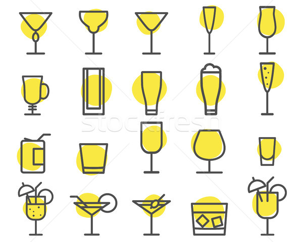 Beverage icons set. Cocktail, drinks vector outline symbols. Beer, wine, cognac emblems. Alcohol lin Stock photo © JeksonGraphics