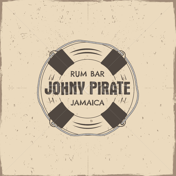 Vintage handcrafted rum bar label, emblem. sign - johny pirate, Jamaica. Sketching filled style. Pir Stock photo © JeksonGraphics