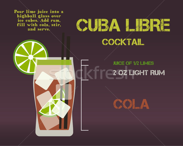 Cuba Libre cocktail recipe and preparation description concept. Modern design. Isolated on stylish b Stock photo © JeksonGraphics