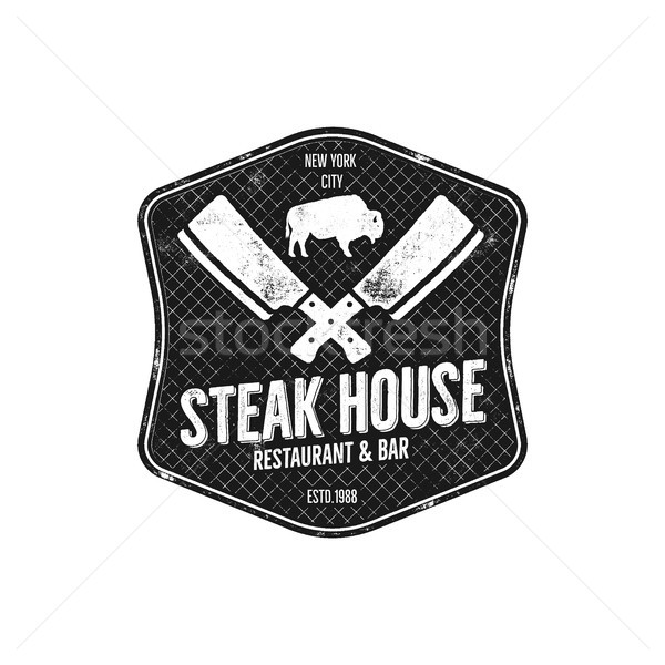 Steak House vintage Label. Typography letterpress design. steak house retro logo. Included bbq grill Stock photo © JeksonGraphics