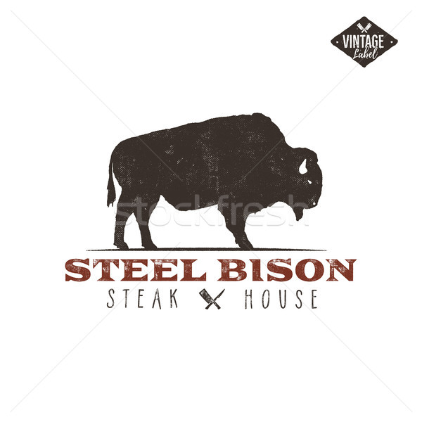 Steak House vintage Label. Typography letterpress design. retro logo. Included bbq grill symbols for Stock photo © JeksonGraphics