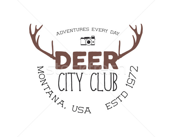 Hand drawn deer vintage badge. Deer city club logo template. Typography insignia with camera. Includ Stock photo © JeksonGraphics