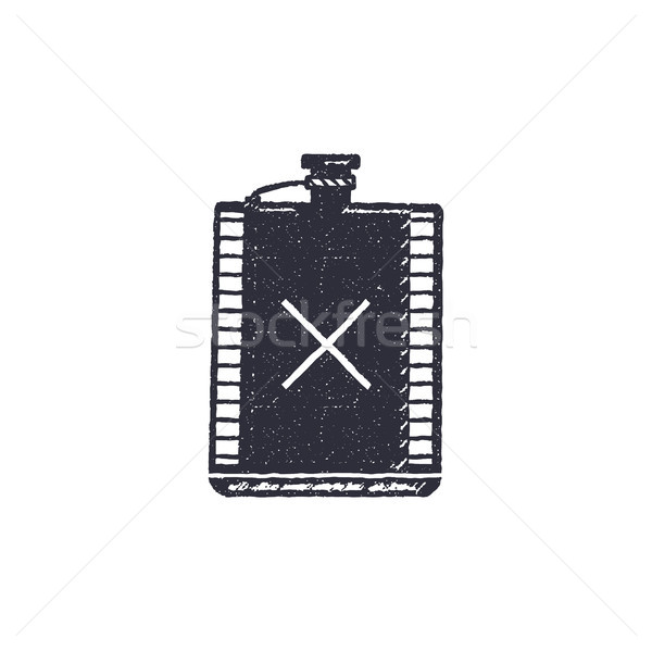 Vintage hand drawn flask shape. Hiking adventure design. Camping icon. Retro monochrome style. Can b Stock photo © JeksonGraphics