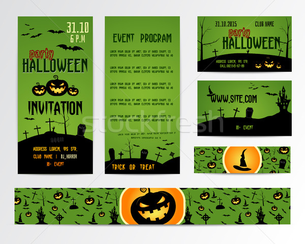 Set fericit halloween salut carduri Flyer Imagine de stoc © JeksonGraphics