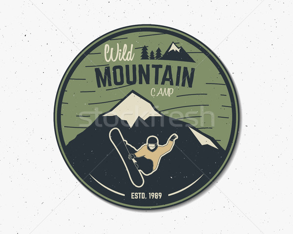 Mountain camp vintage explorer label. Outdoor adventure logo design. Travel hand drawn and hipster i Stock photo © JeksonGraphics