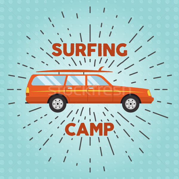 Vector retro flat web banner design on surfing, best summer vacation, beach recreation, water activi Stock photo © JeksonGraphics