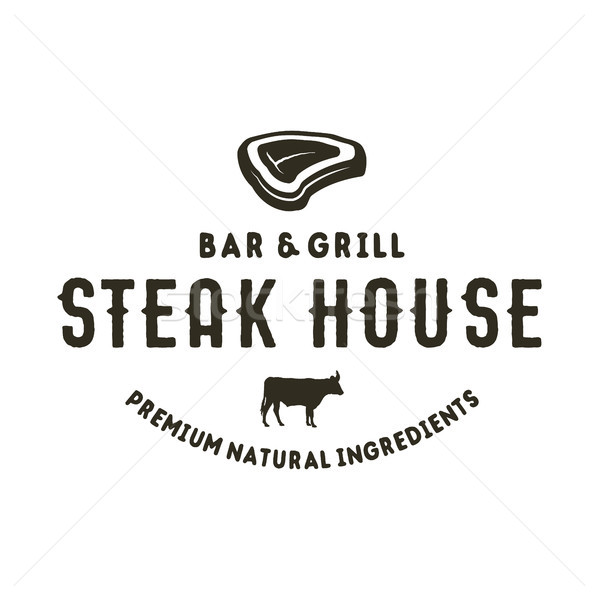 Steak house logo design. Bar and grill logotype, emblem. Food label in monochrome style. Stock badge Stock photo © JeksonGraphics