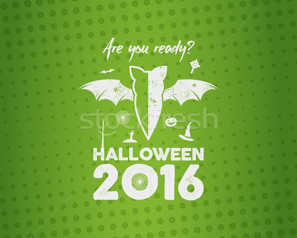 Happy Halloween 2016 Poster. Are you ready lettering and halloween holiday symbols - bat, pumpkin, h Stock photo © JeksonGraphics