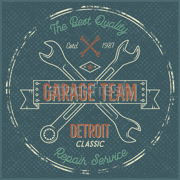 Garage service vintage label, tee design. Detroit classic, repair service typography print. T-shirt  Stock photo © JeksonGraphics