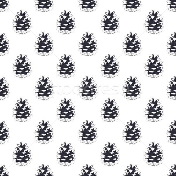 Vintage hand drawn pine cone pattern design. Pinecone seamless wallpaper. Monochrome retro design. i Stock photo © JeksonGraphics