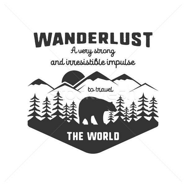 Vintage adventure hand drawn label design. Definition of wanderlust sign and outdoor activity symbol Stock photo © JeksonGraphics
