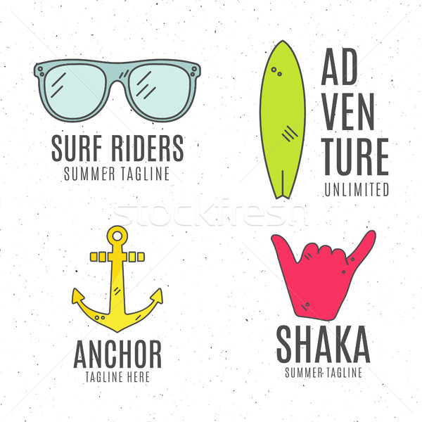 Set of minimalistic surfing logo concepts. Summer Thin line flat tropical design. Surfer gear badges Stock photo © JeksonGraphics