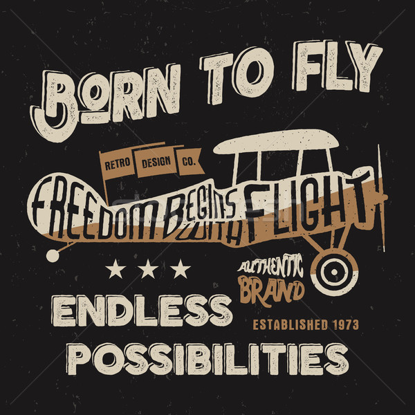 Vintage airplane lettering for printing. Vector prints, old school aircraft poster. Retro air show t Stock photo © JeksonGraphics