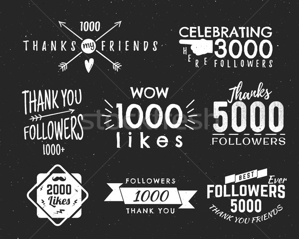 Set of vintage Thank you badges. Social media Followers labels and likes stickers. Handwriting lette Stock photo © JeksonGraphics