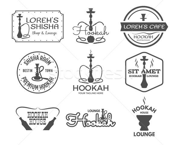 Hookah labels, badges and design elements collection. Vintage monochrome shisha logo. Lounge cafe em Stock photo © JeksonGraphics