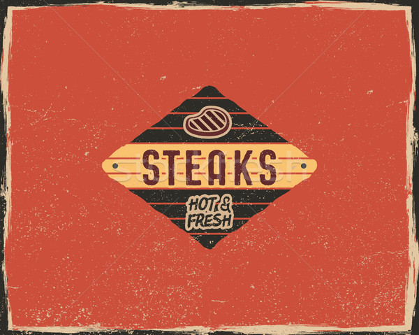 Steak house typography poster template in retro old style. Offset and letterpress design. Letter pre Stock photo © JeksonGraphics