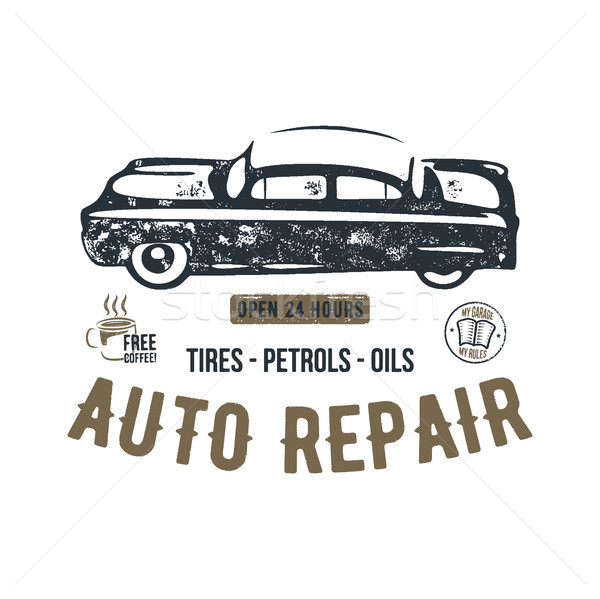 Vintage hand drawn auto repair t shirt design. Classic car poster with typography. Auto industry tee Stock photo © JeksonGraphics