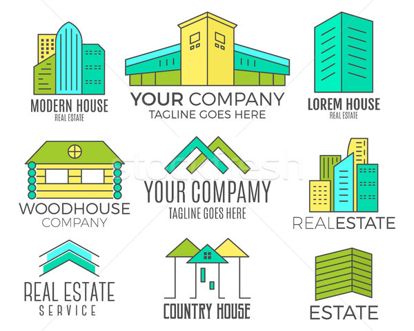 Conjunto casa logotipo projetos imóveis ícone Foto stock © JeksonGraphics