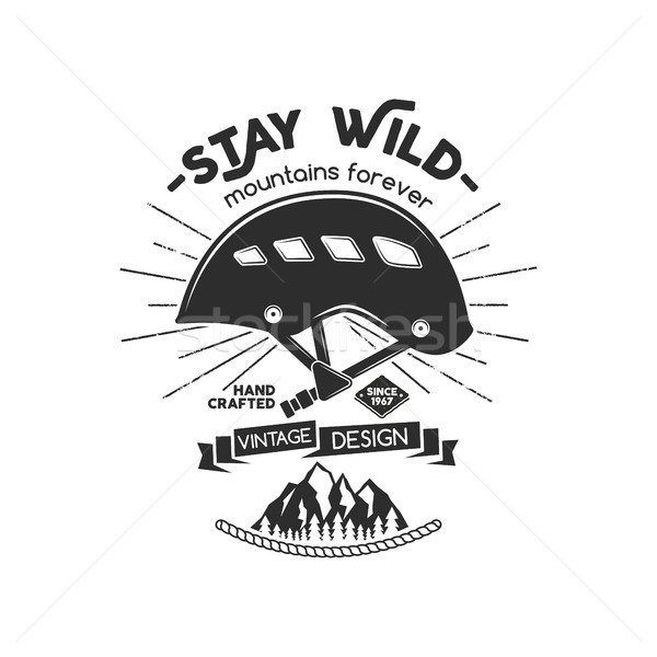 Vintage mountaineering badge. Climbing logo, vintage vector emblem. Climb gear - helmet and text Sta Stock photo © JeksonGraphics