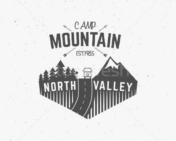Mountain camp vintage mountain explorer label Outdoor adventure logo design Travel hand drawn and hi Stock photo © JeksonGraphics