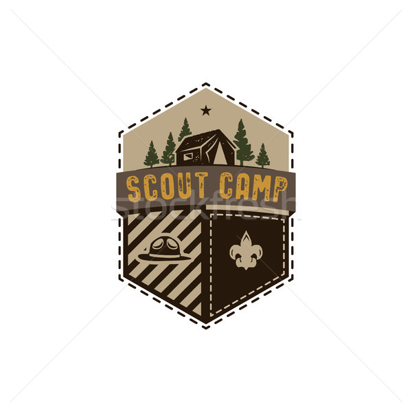 Traveling, outdoor badge. Scout camp emblem. Vintage hand drawn design. Retro colors palette. Stock  Stock photo © JeksonGraphics