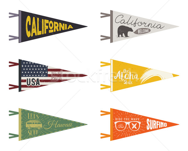 Set of adventure pennants. Pennant travel flags design. Vintage surf, caravan, rv templates. USA, ca Stock photo © JeksonGraphics