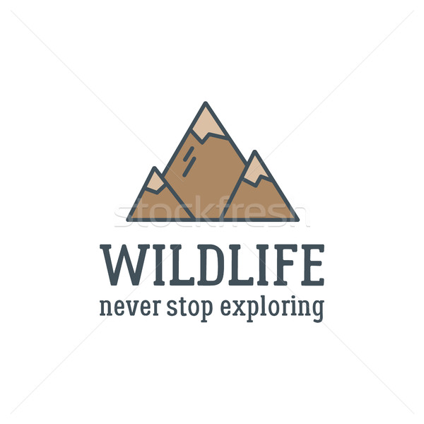 Camping logo design with typography and travel elements - mountain. Vector text - wildlife, never st Stock photo © JeksonGraphics