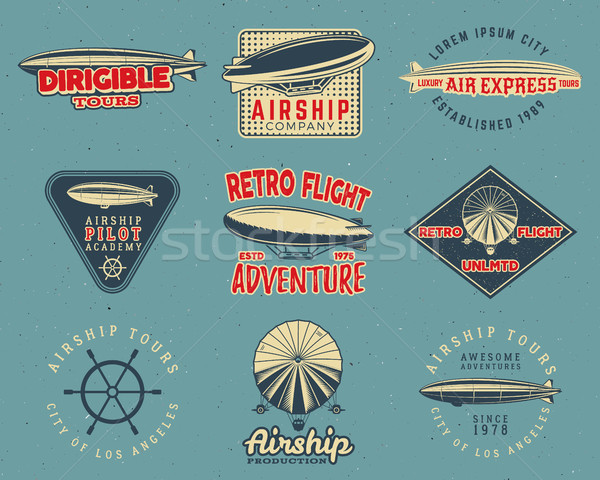 Vintage airship logo designs set. Retro Dirigible badges collection. Airplane Label design. Old . Us Stock photo © JeksonGraphics